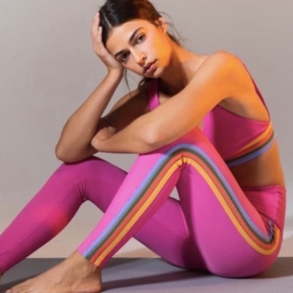 Beach Riot Sport Sadie Striped Mesh Leggings In Pink Small